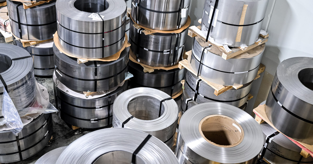 Stacks of metal in a manufacturing shop