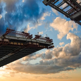 Metal bridge being constructed