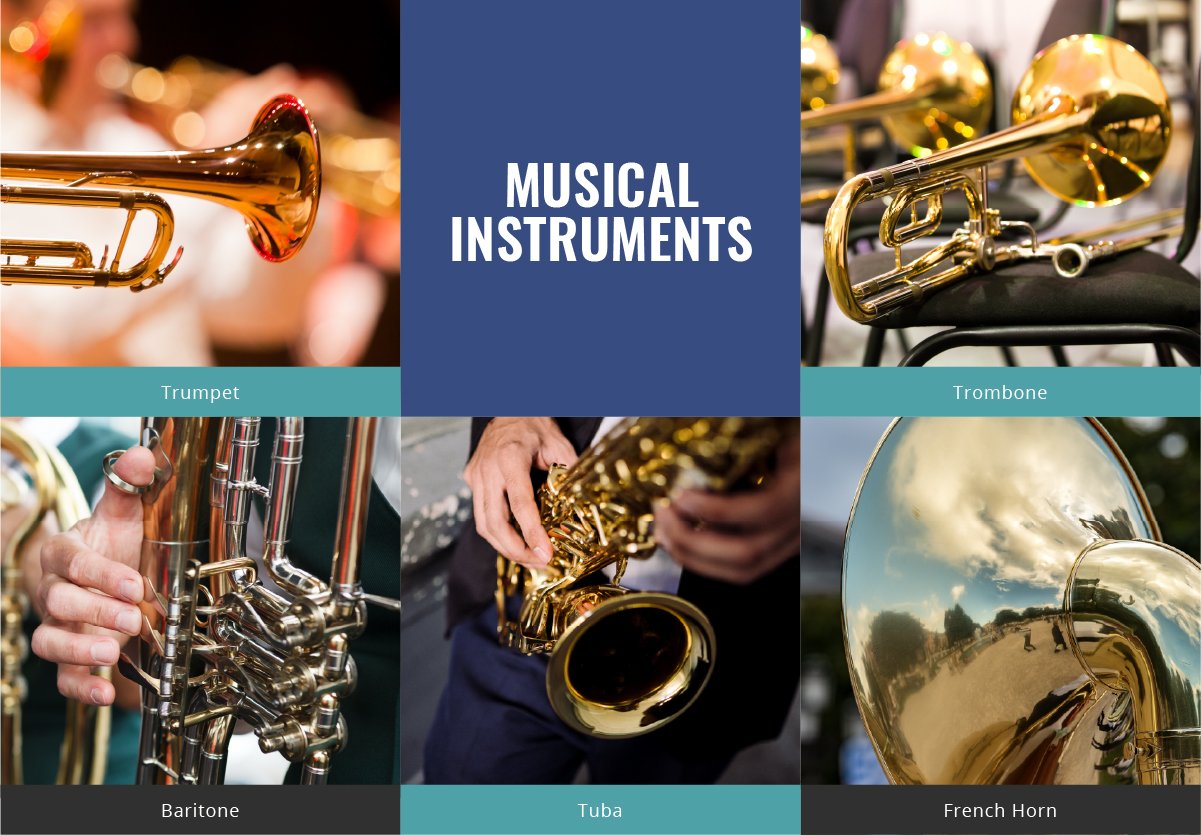 Musical-Instruments: Trumpet, Trombone, Baritone, Tuba, French. Horn